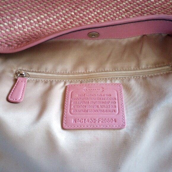 Coach Park Avery Hobo Bucket Shoulder Tote Bag Mauve Pink & Gold Woven Leather - Picture 10 of 12